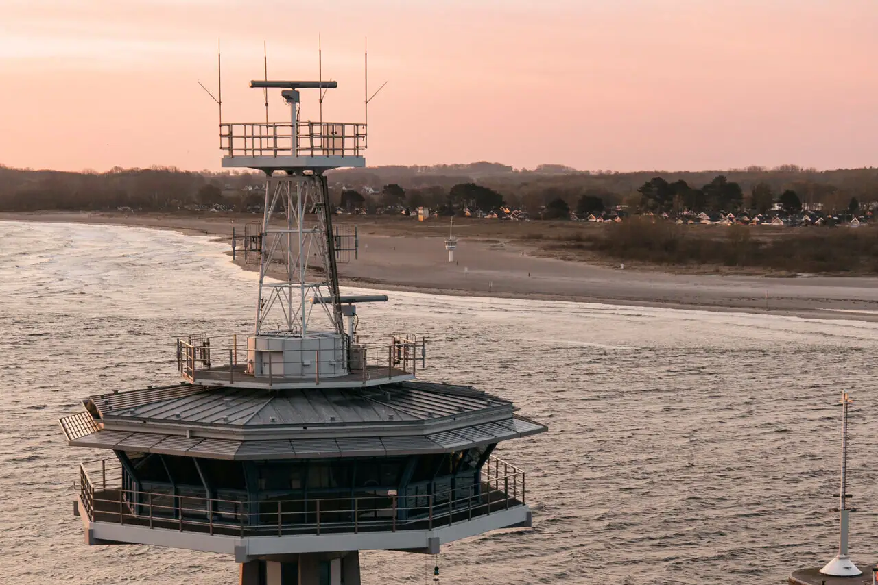 Priwall The top of the tower on the Priwall in Travemünde with the sea in the background.