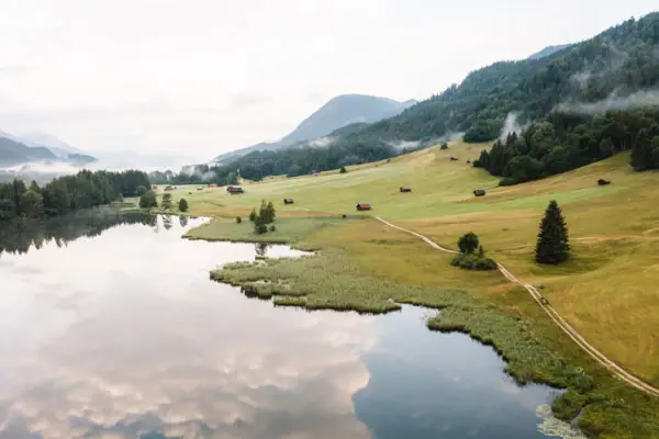 Lake Gerold A lake surrounded by trees and buildings.