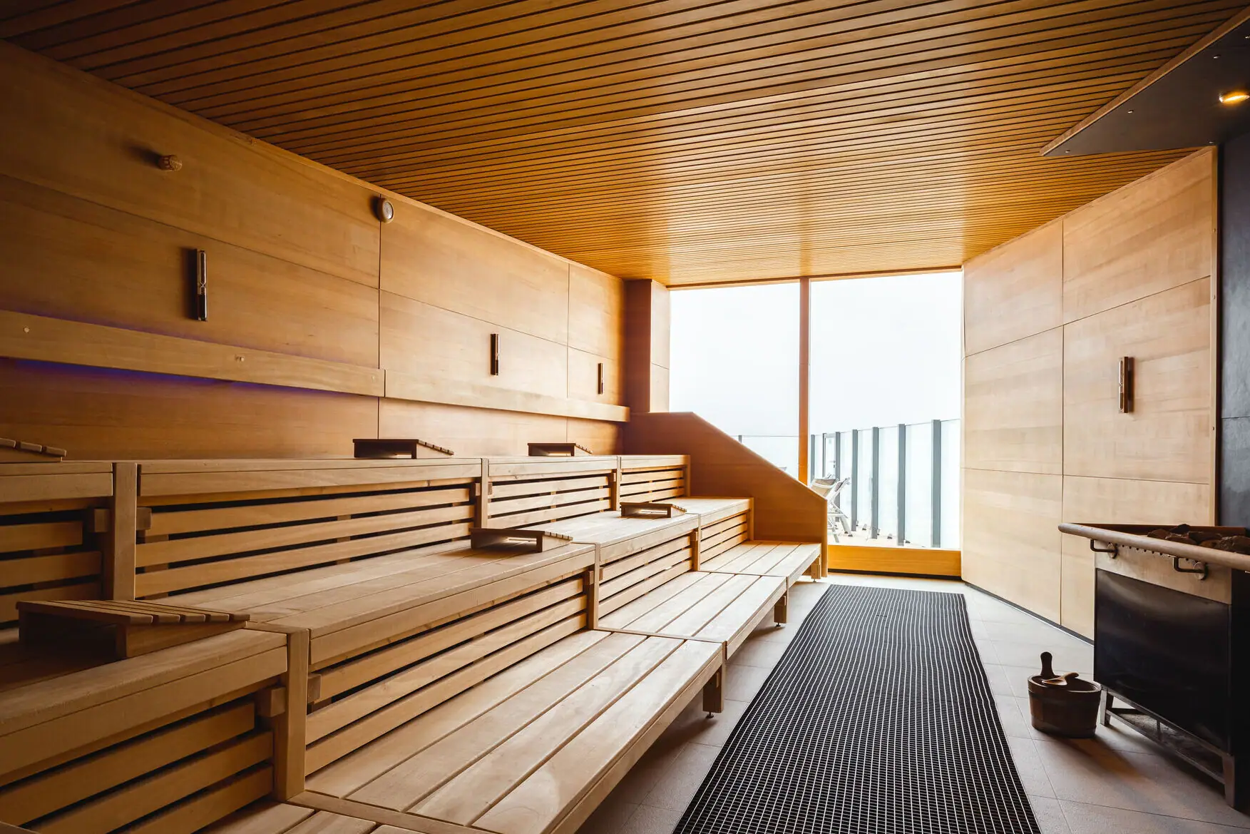 Wooden seats in a room