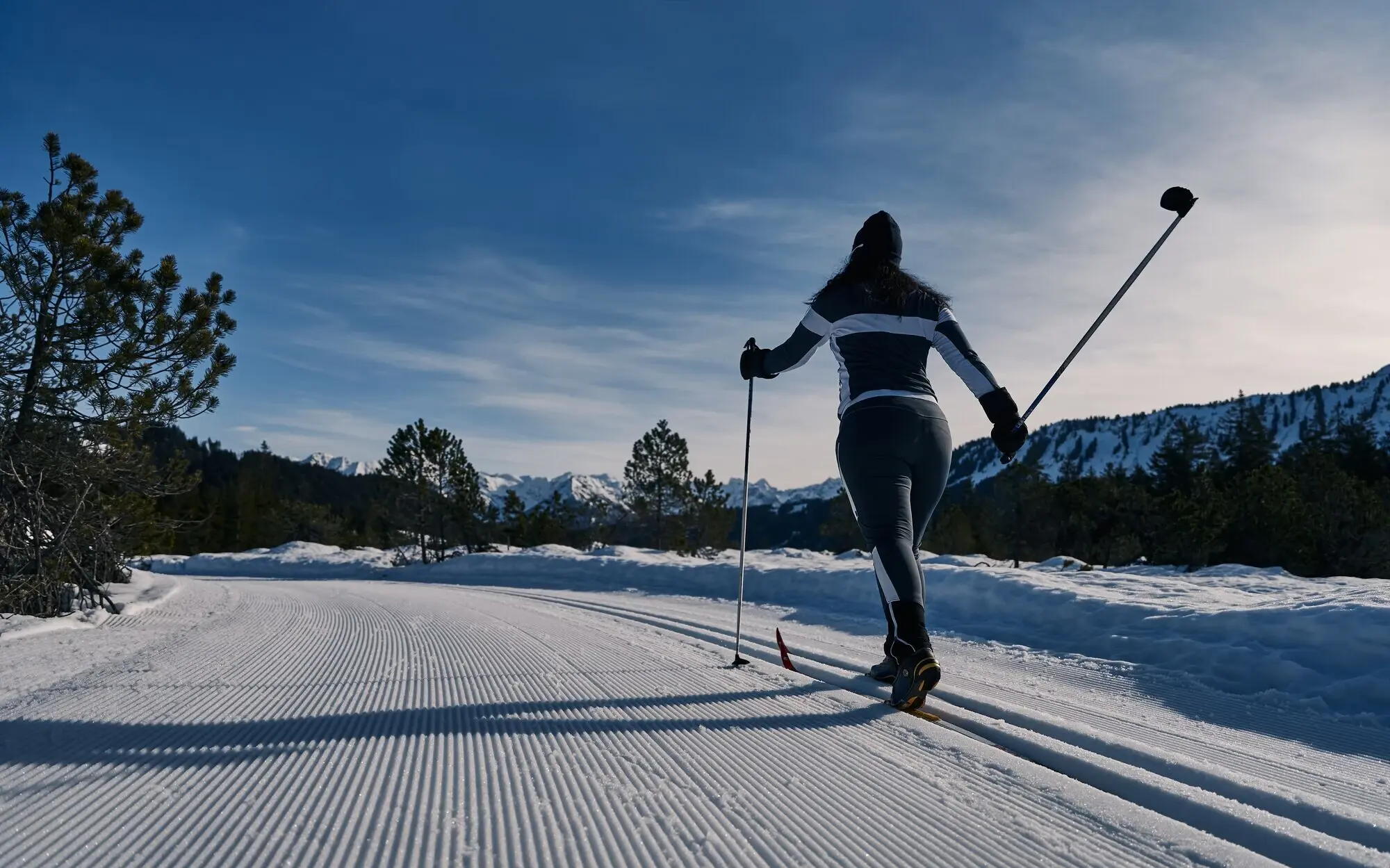 Person on skis on a snow-covered trail.