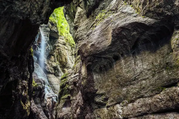 Partnach Gorge The Partnachklamm gorge with rocks and a waterfall.