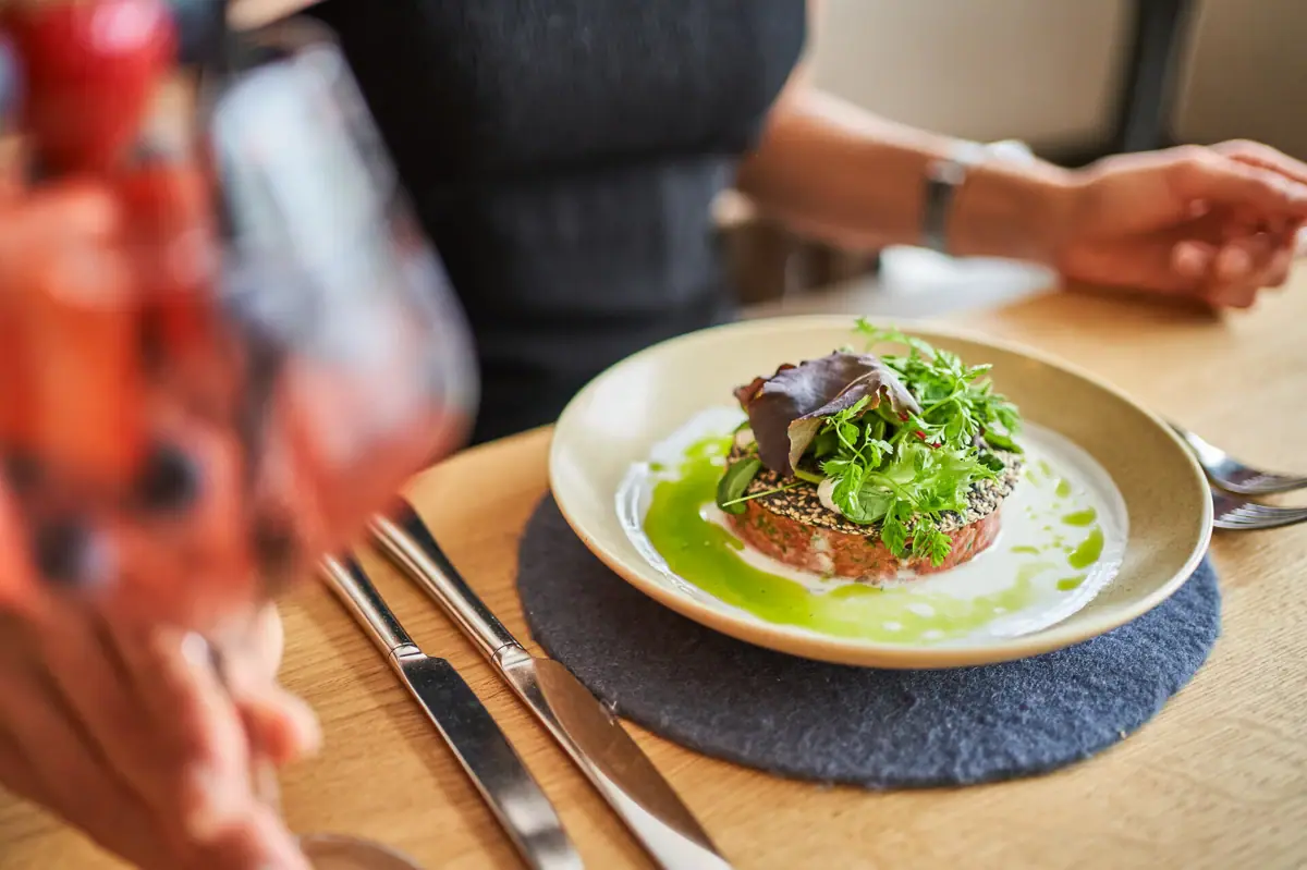 A plate of food on a table.