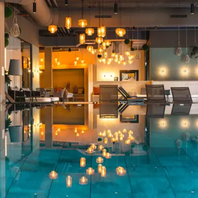 Indoor pool A pool with floating candles.