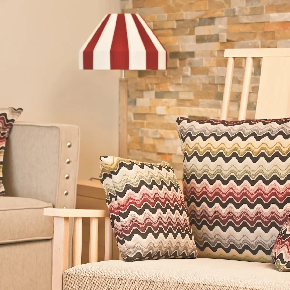 Couch with colourful cushions