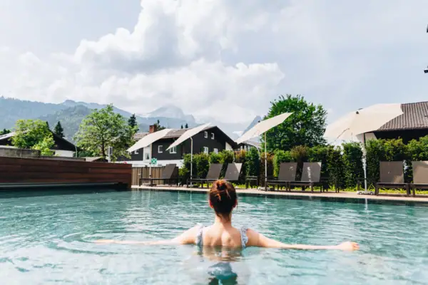Woman in an outdoor swimming pool