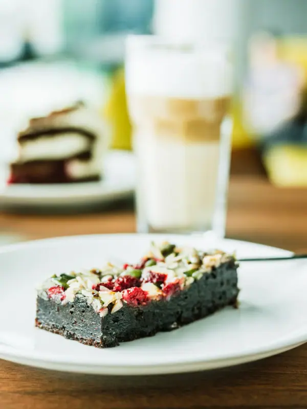 Brownie A piece of cake on a plate.