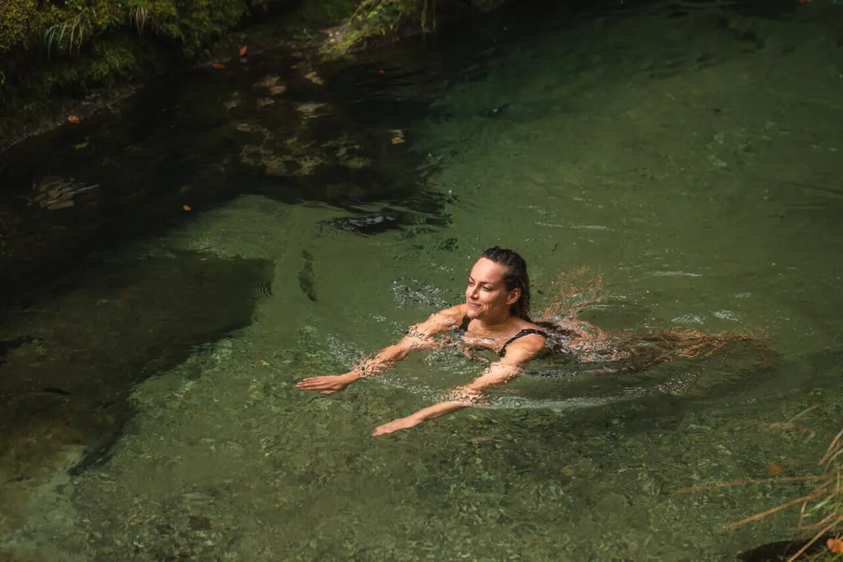 Weißbach Gorge A woman is swimming in the Weißbach.