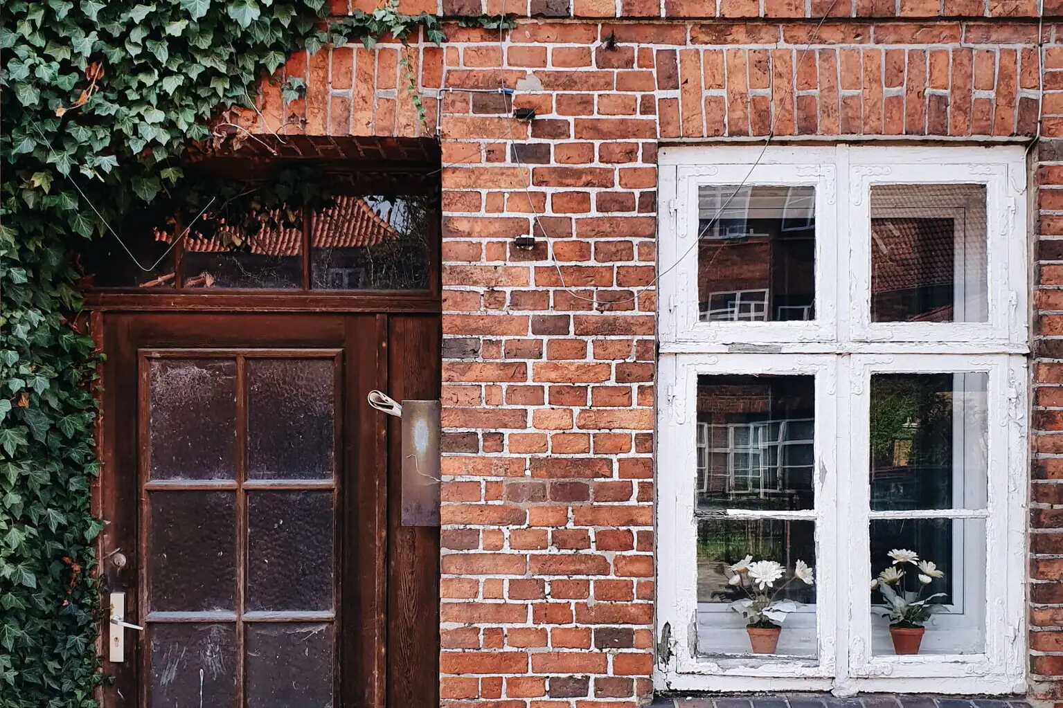 Brick building with door and window