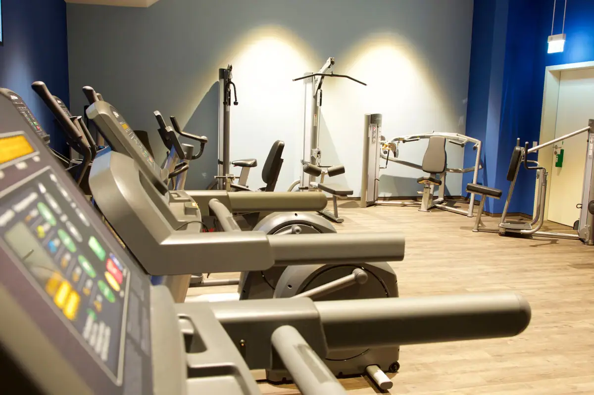 A room with fitness equipment.