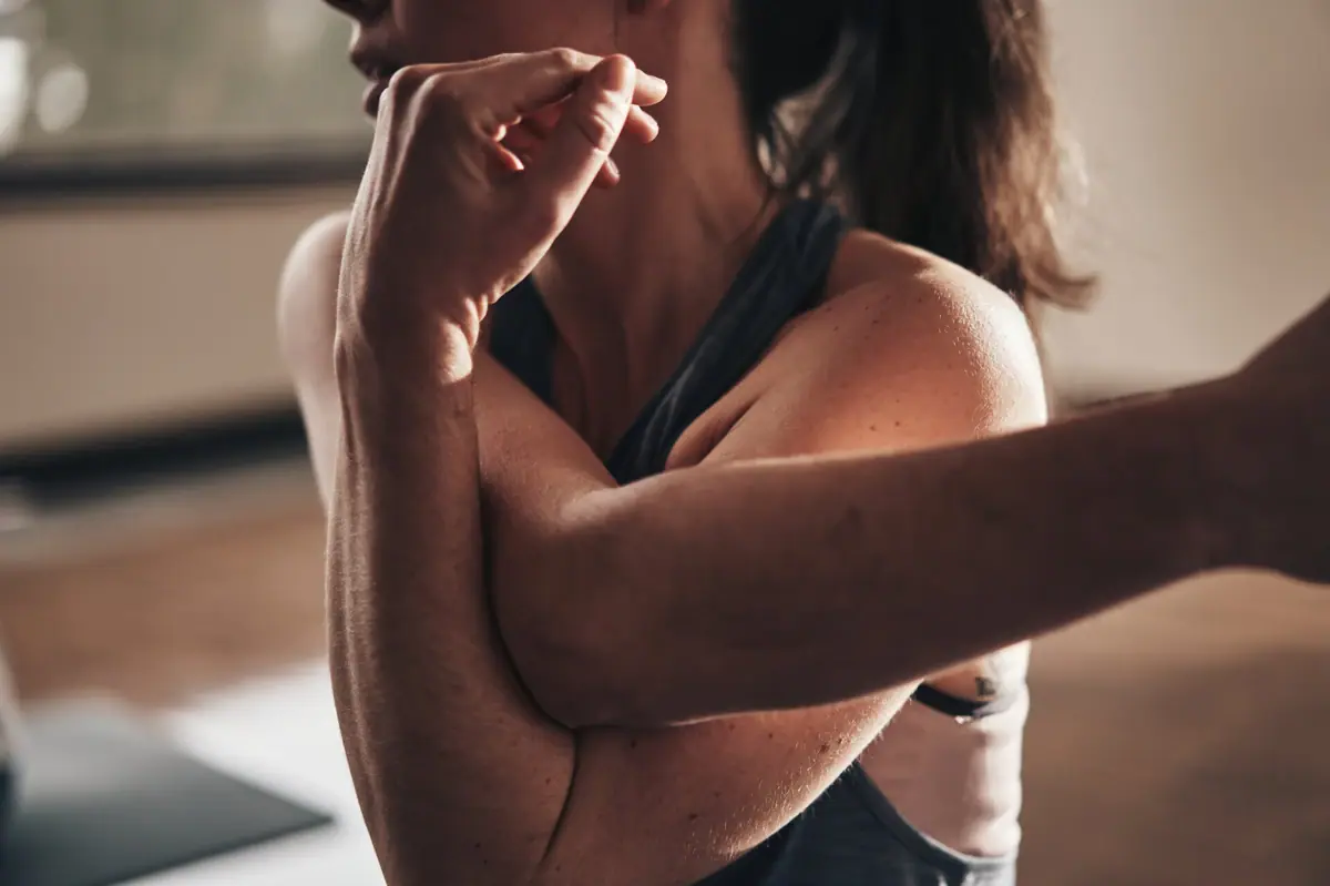 A woman is doing yoga.