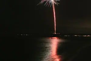 Fireworks in the night sky above the water