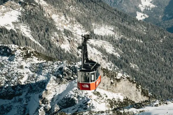 Gondola in winter Cable car on a snow-covered mountain