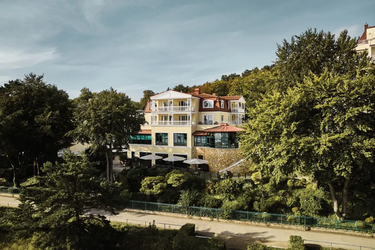A building with trees around it.
