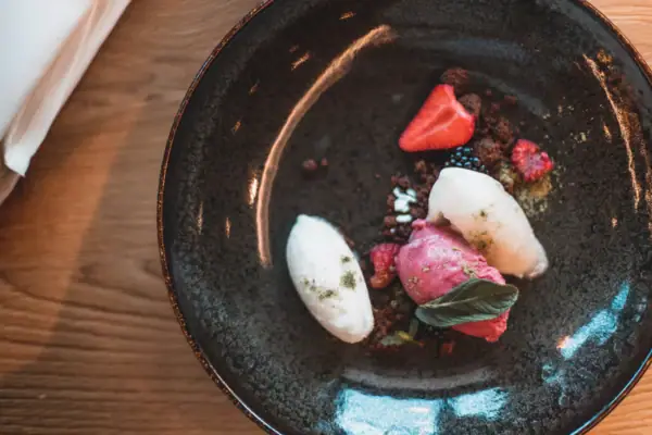 A plate of food on a table.