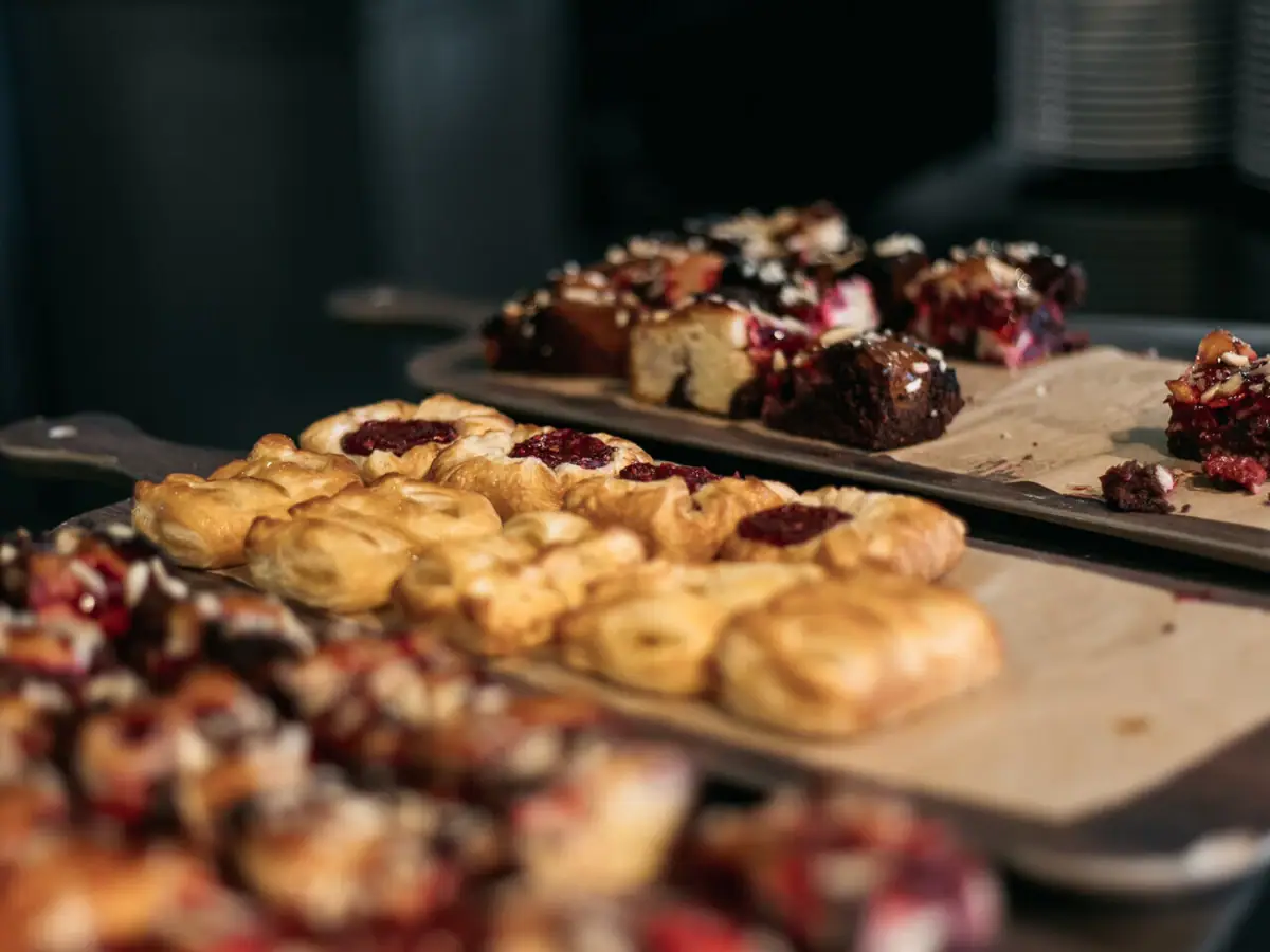 Tray with pastries on a table
