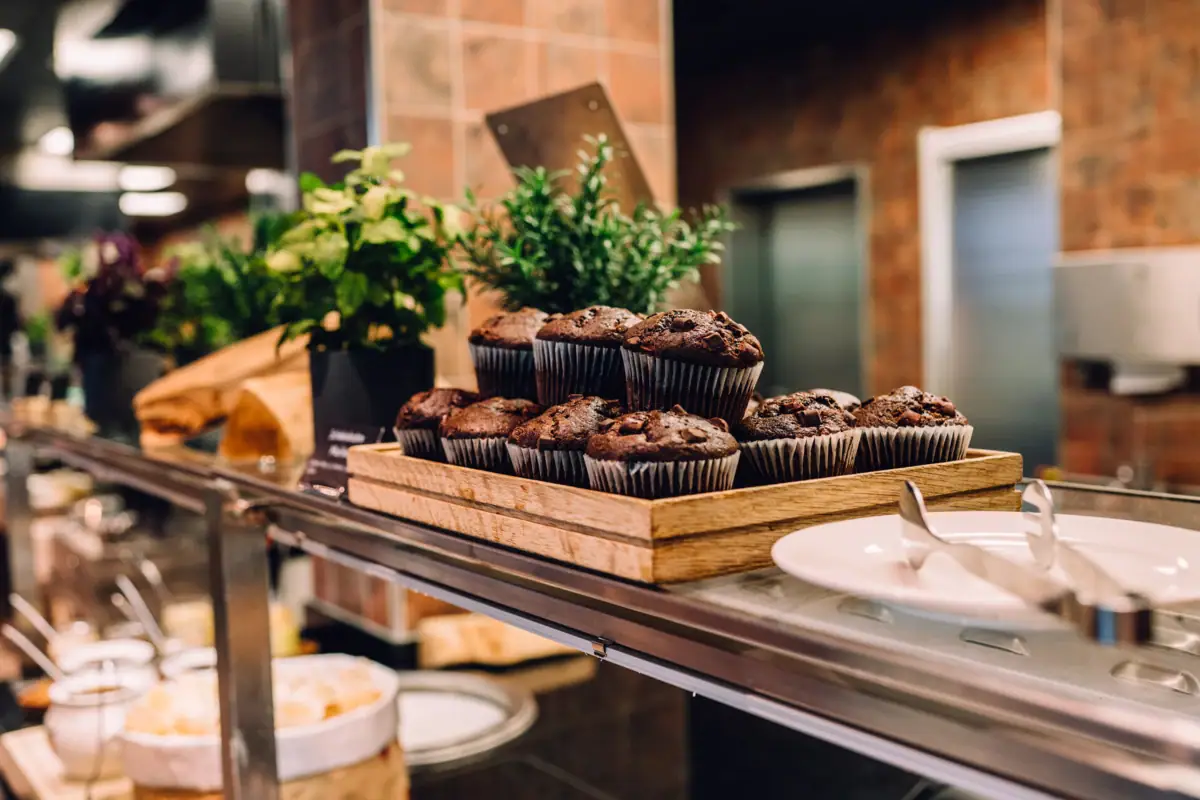Tray with muffins on a table