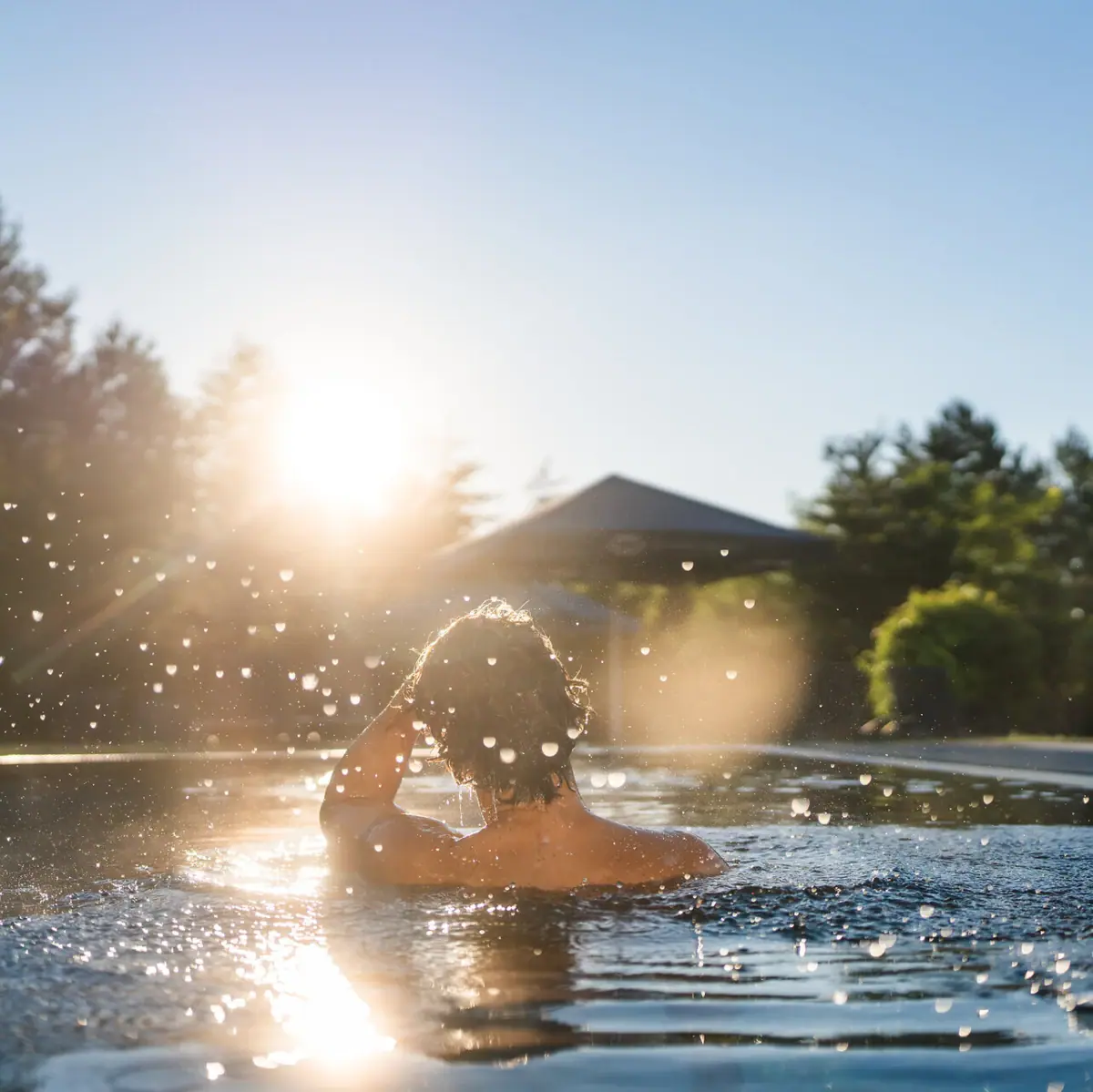 Outdoor pool aja Bad Saarow Person swimming in an outdoor pool.
