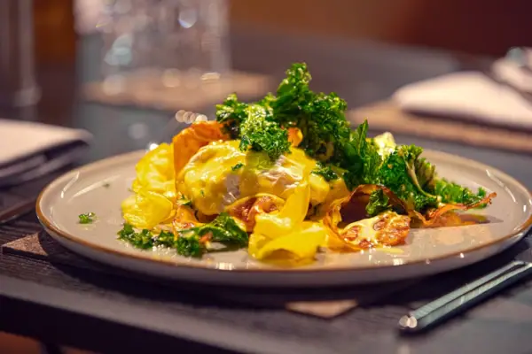 A plate of food on a table.