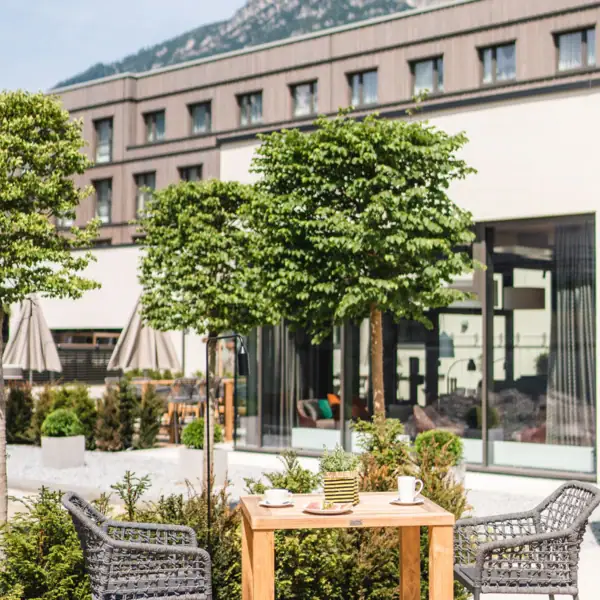 Terrace A table and chairs outside a building.