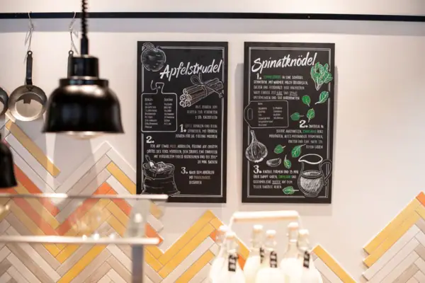 Notice board with lettering.