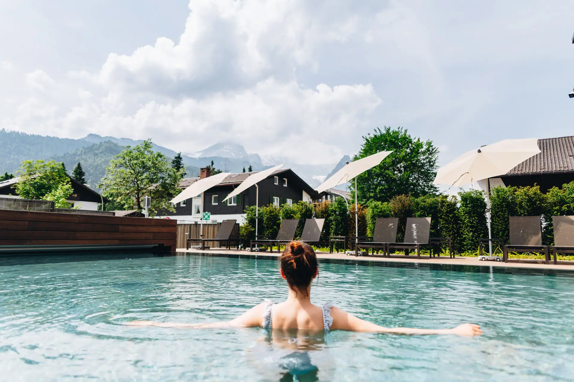 Outdoor pool Woman in an outdoor swimming pool