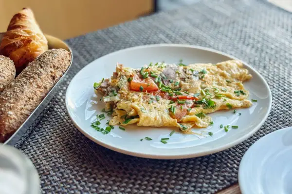 A plate of food on a table.