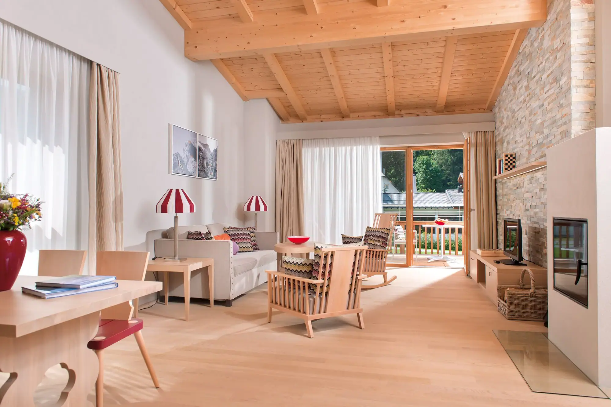 Living room with fireplace and sofa.