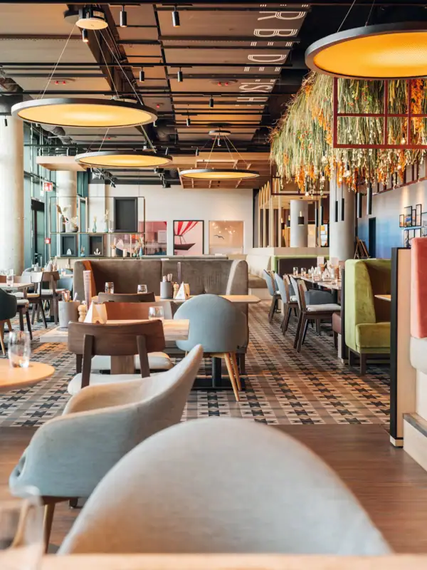 Restaurant A restaurant with tables and chairs.