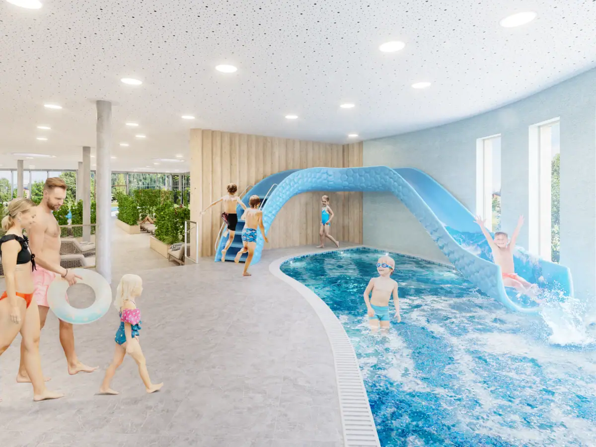 A group of children in the swimming pool.