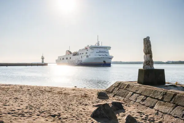 Ferry Travemünde A large white ship in the water.