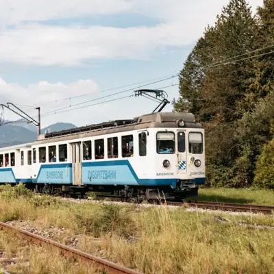 The Bavarian Zugspitze railway on the tracks.