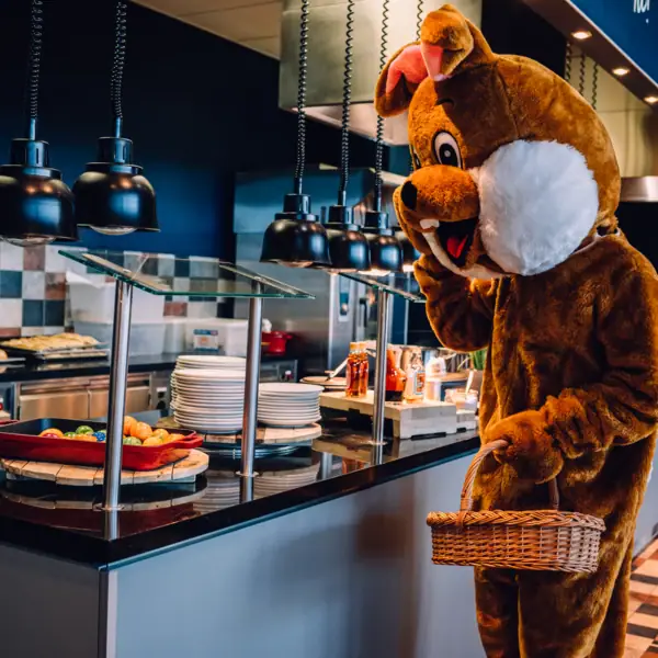 A person in a bunny costume.