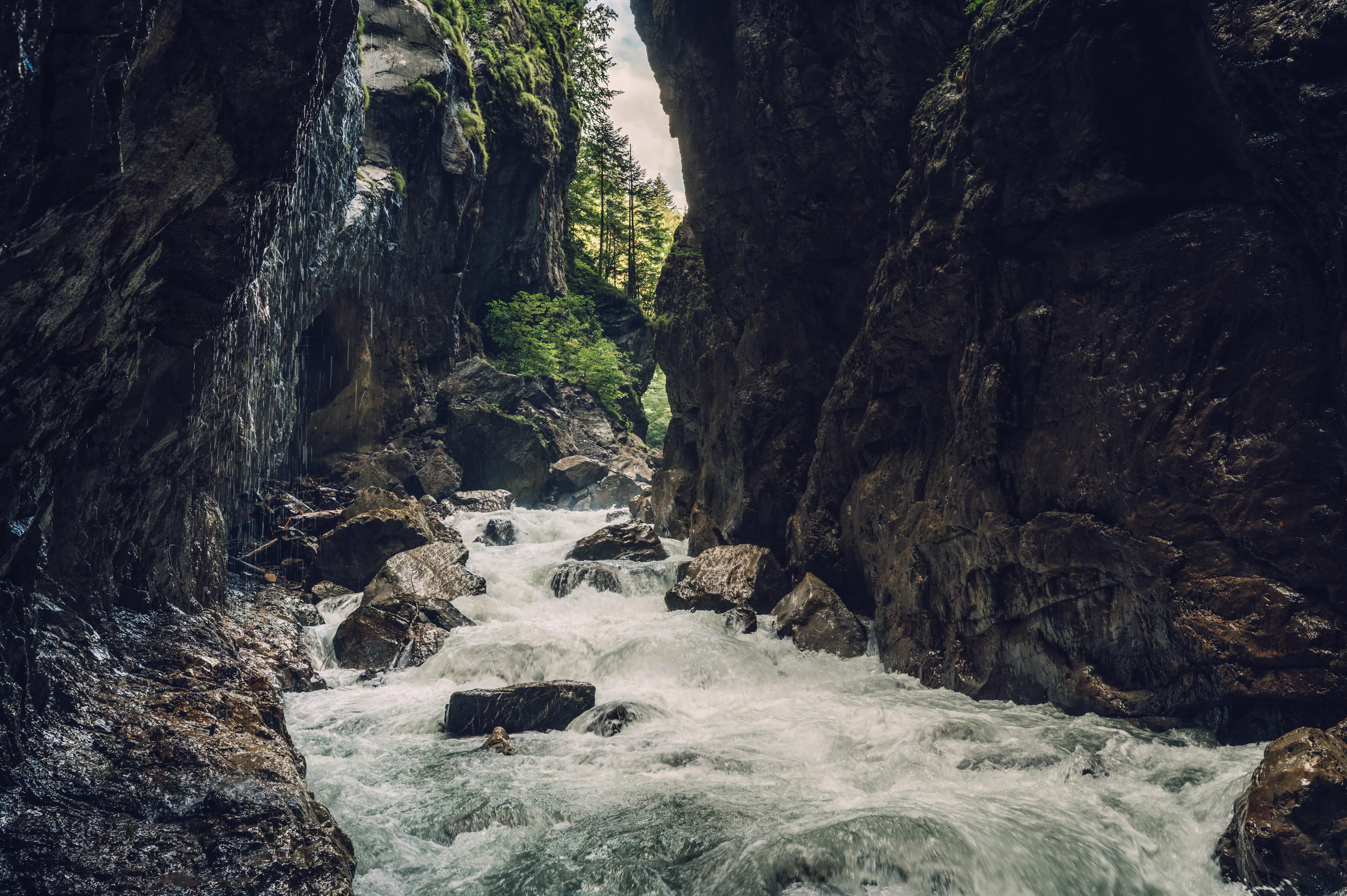 A river flows through a rocky gorge.