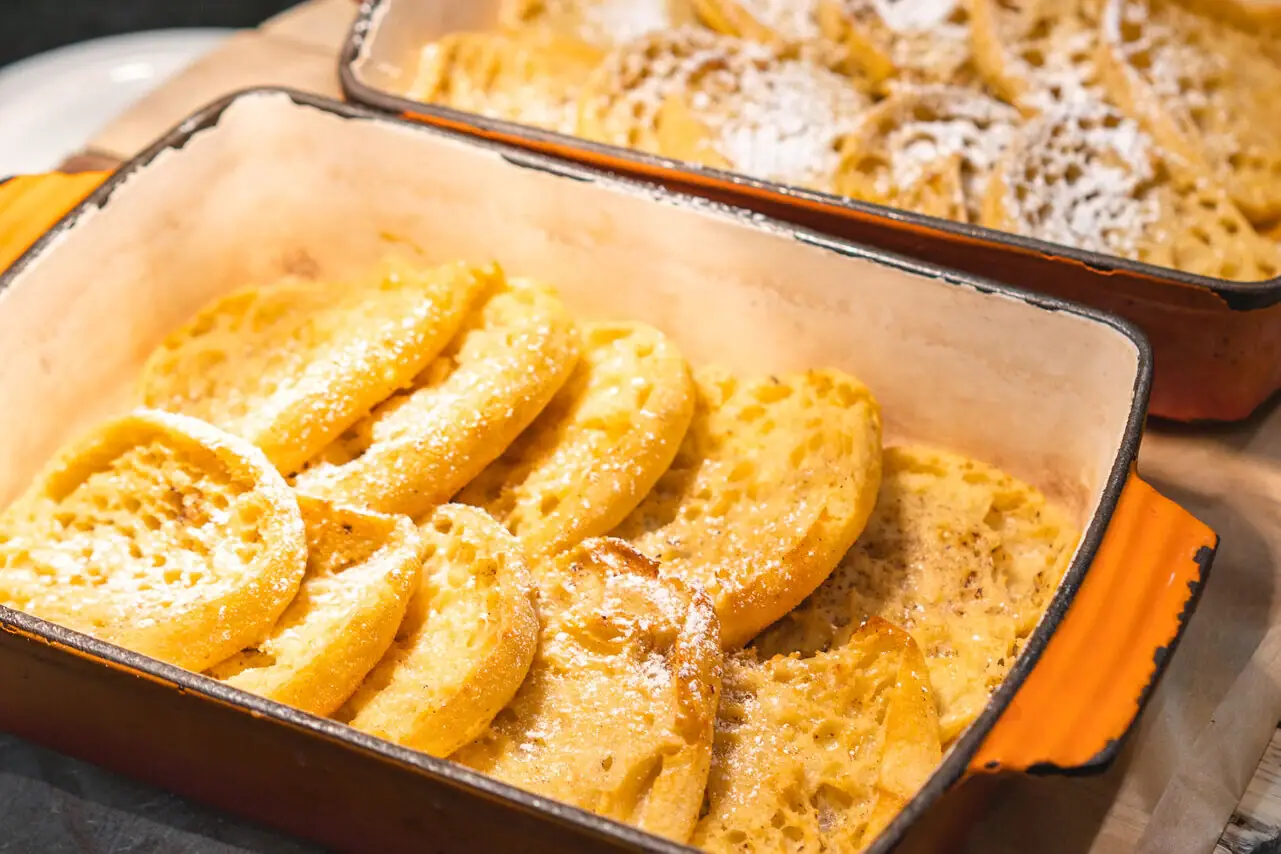 Two pans of French toast muffins.