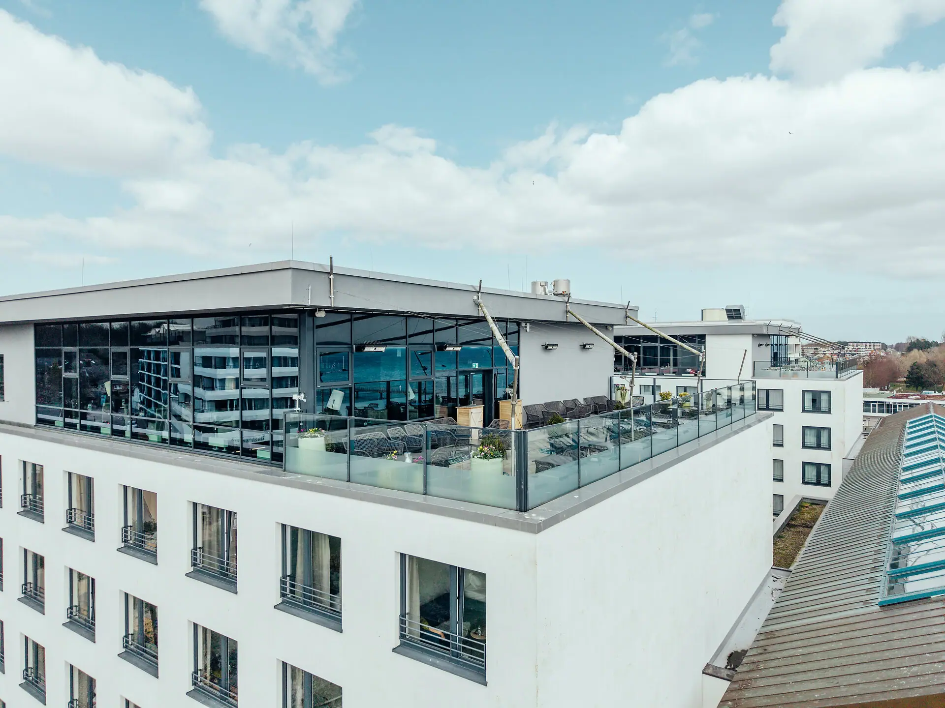 A building with glass windows.