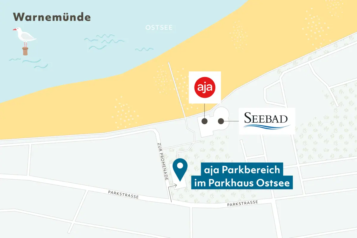 Map of a beach with marked areas and labelling.