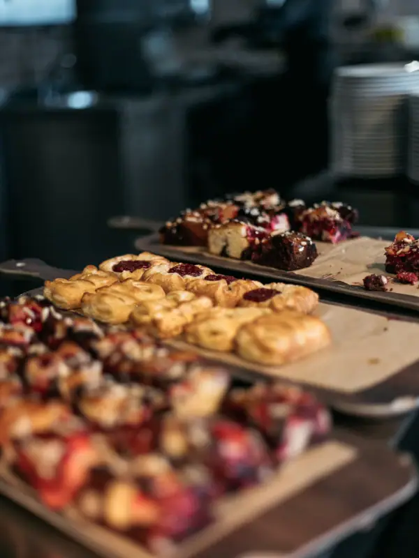 Tray with pastries on a table
