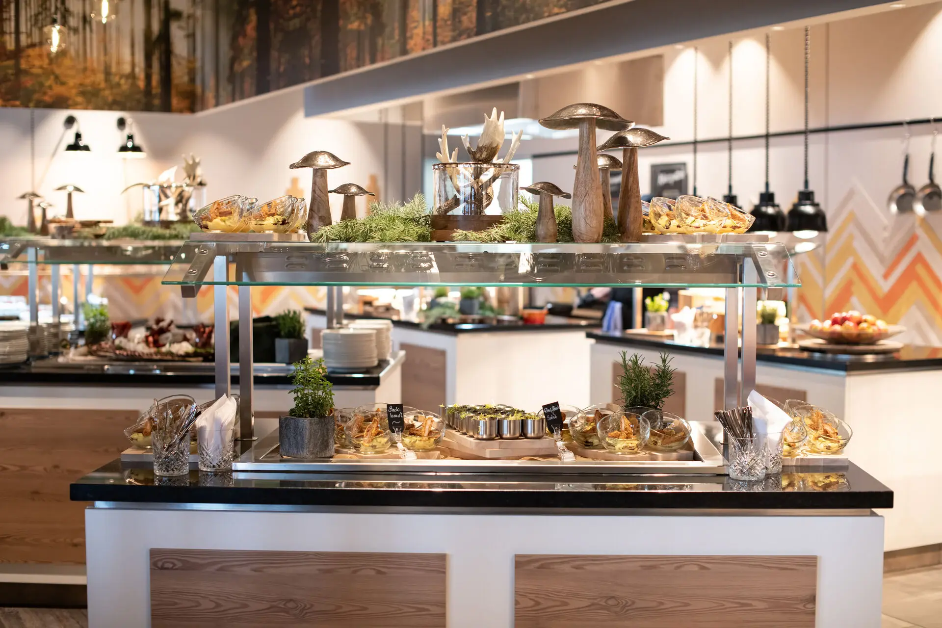 Buffet table with food on it