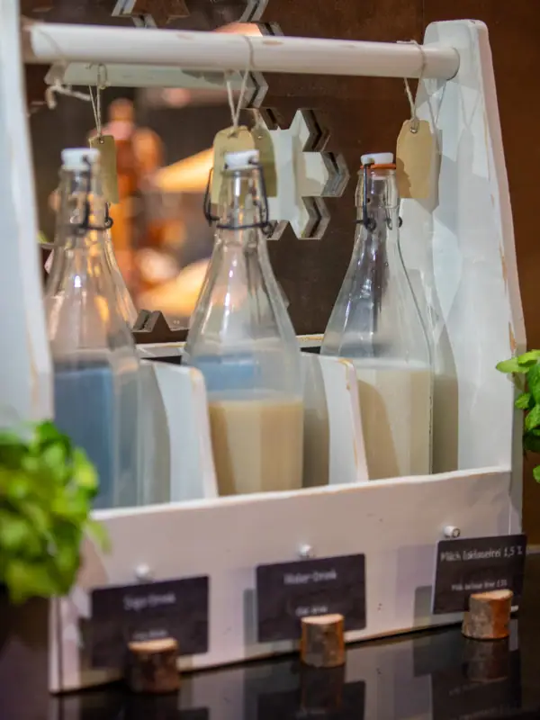 Milk bottles in a wooden crate
