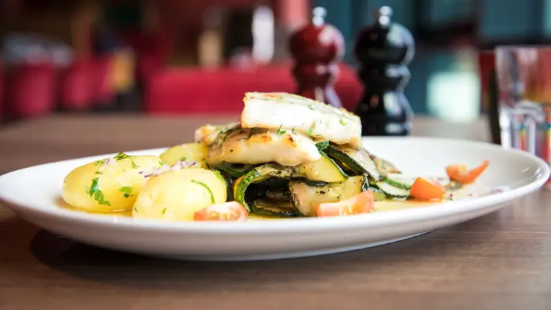 A plate of food on a table.