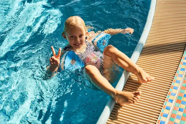 Girl in a swimming pool.