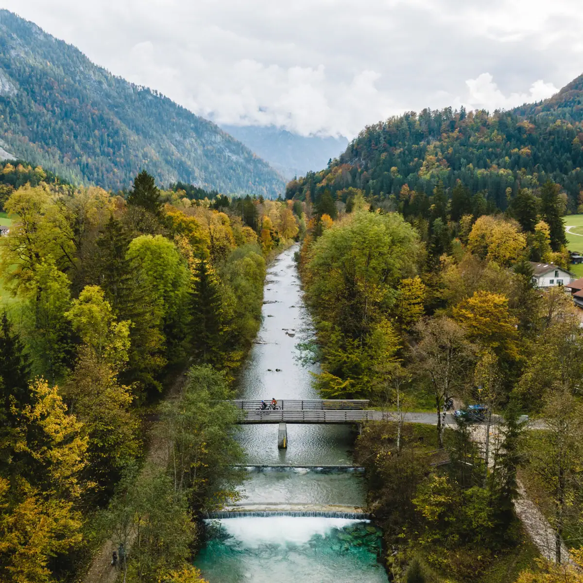 Bridge over a river, surrounded by trees