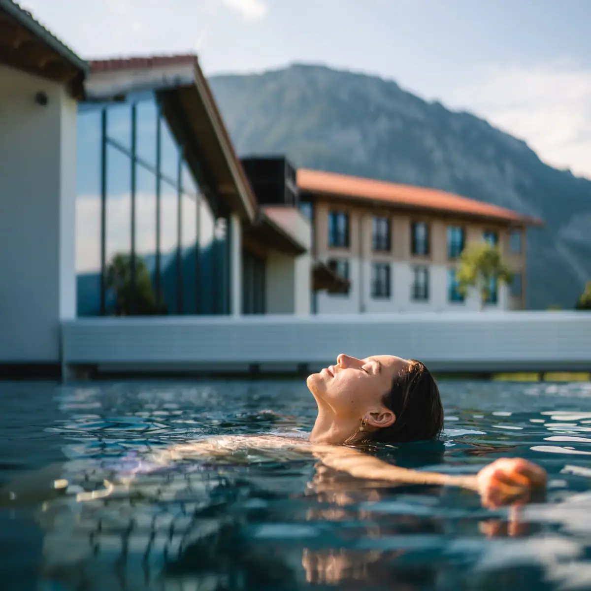 A woman swims in a pool.
