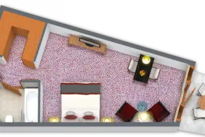 Floor plan Floor plan of a room with window and building structure.