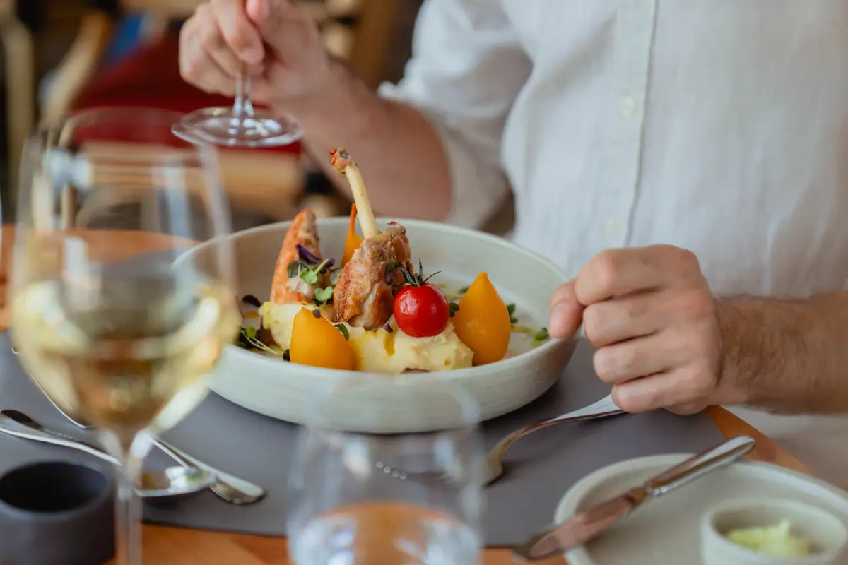 Restaurant One person eats from a bowl.