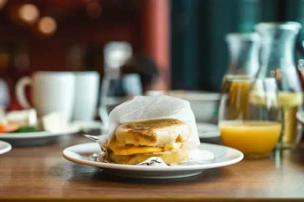 Breakfast sandwich on a plate