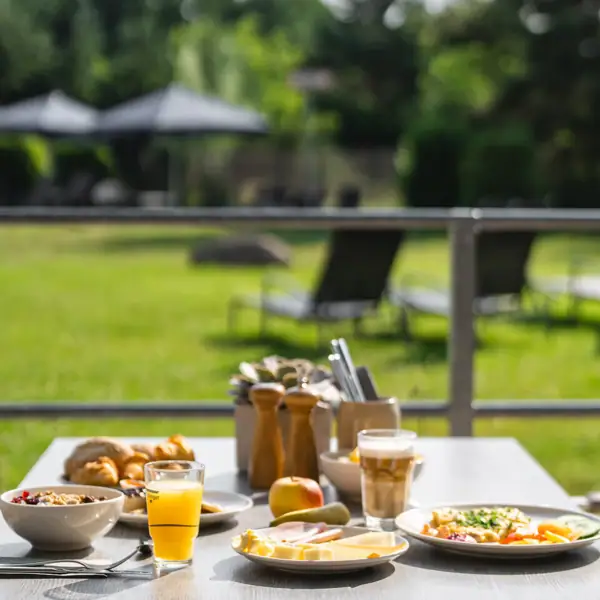 Breakfast A breakfast table with food on it.