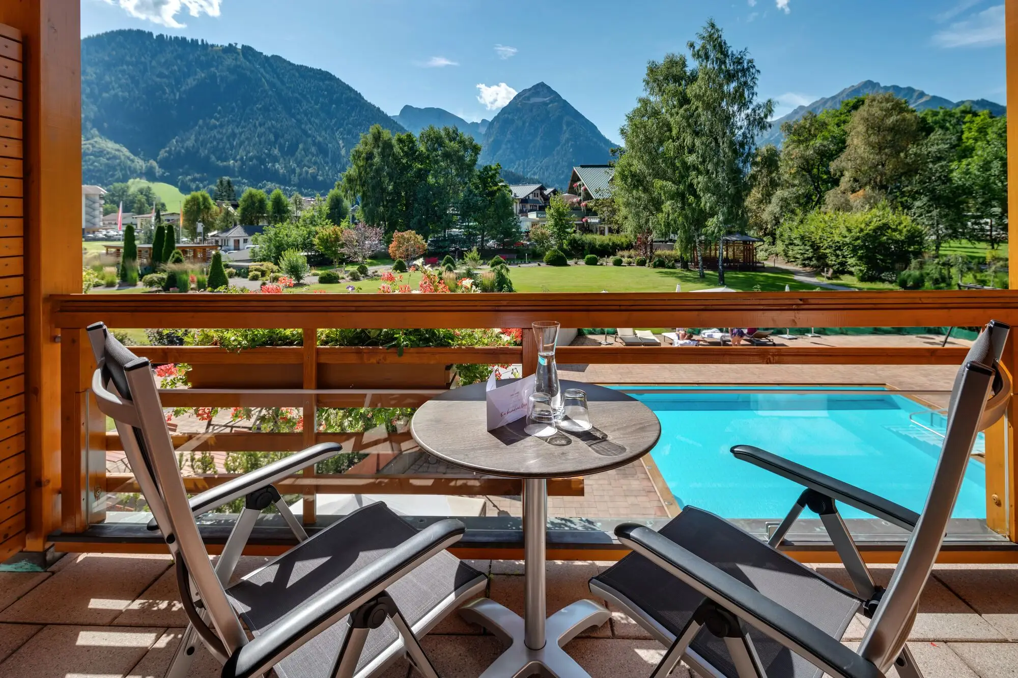 aja Fürstenhaus on Lake Achensee with mountains in the background.