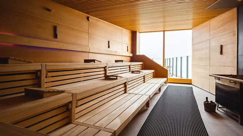 Wooden bench in a sauna