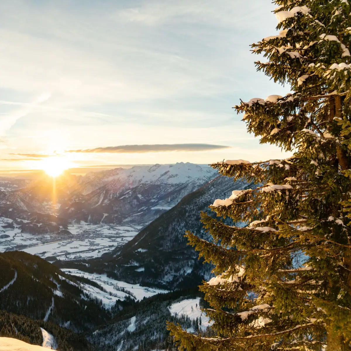 Winter in the mountains Sunset over a snow-covered mountain range
